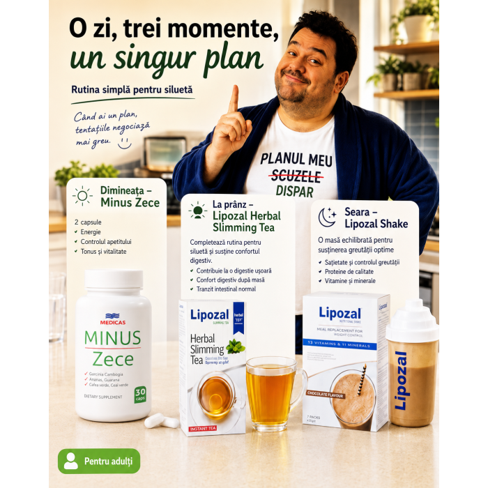 Program pentru siluetă cu Minus Zece, ceai Lipozal și Lipozal Shake