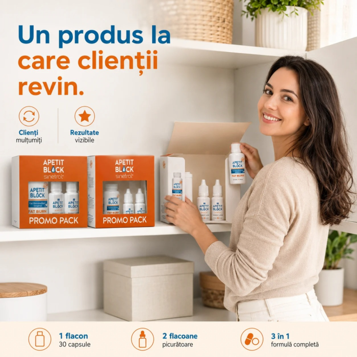 Pachet Apetit Block Sinetrol Xpur, 30 capsule + 2 x 15 ml 